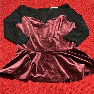 Elegant Velvet Burgundy and Black Women's Tunic